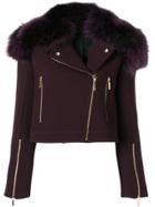 Elie Saab Biker Jacket With Fox Fur Collar - Pink & Purple