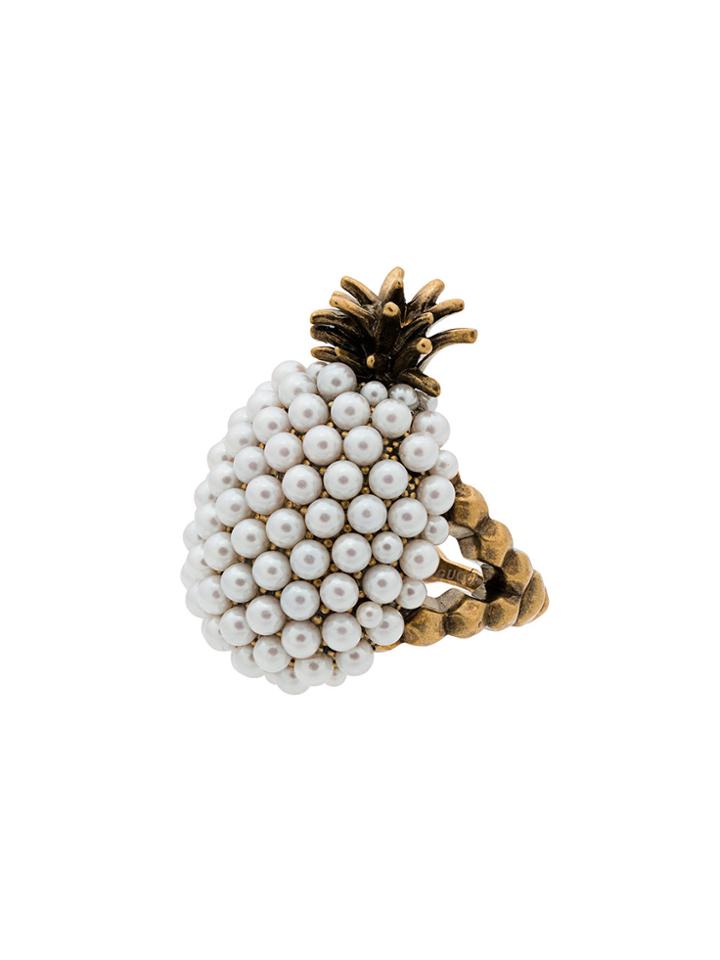 Gucci Faux Pearl Embellished Pineapple Ring - Metallic