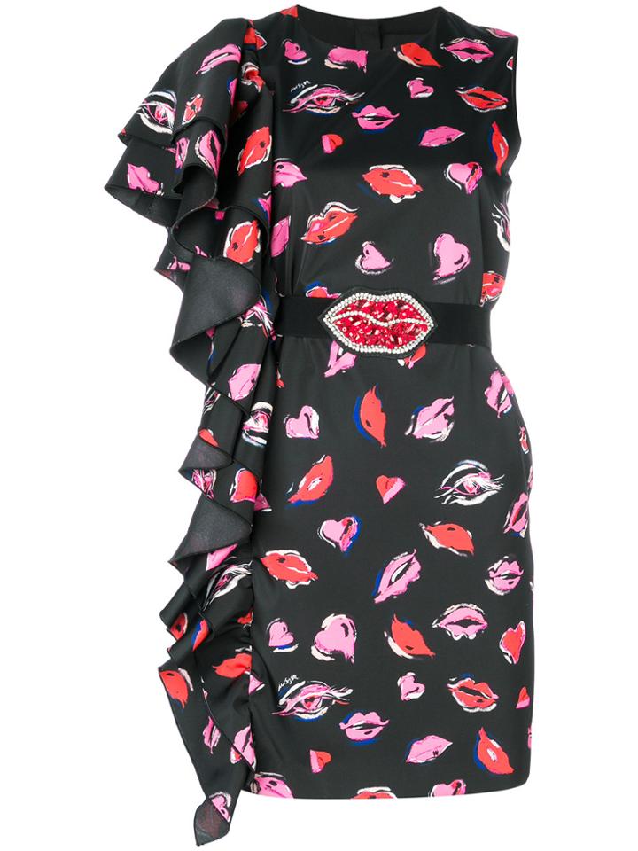 Msgm Lip Print Mini Dress - Black