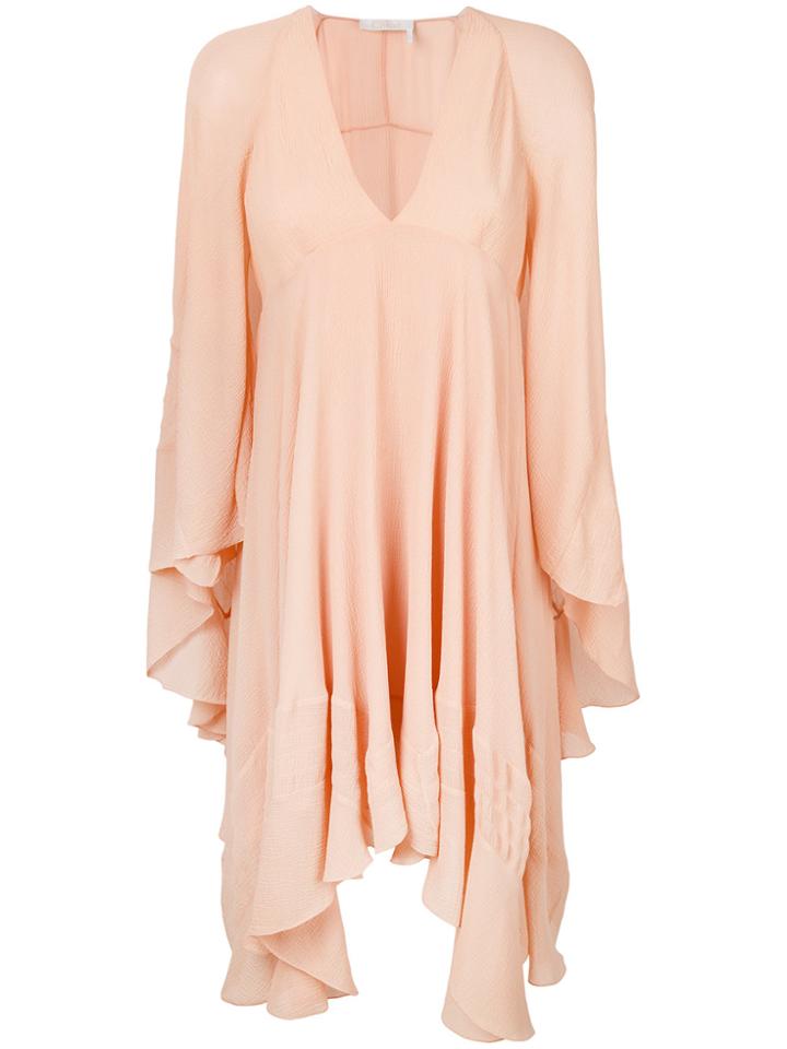 Chloé Curved Hem Ruffled Dress - Nude & Neutrals
