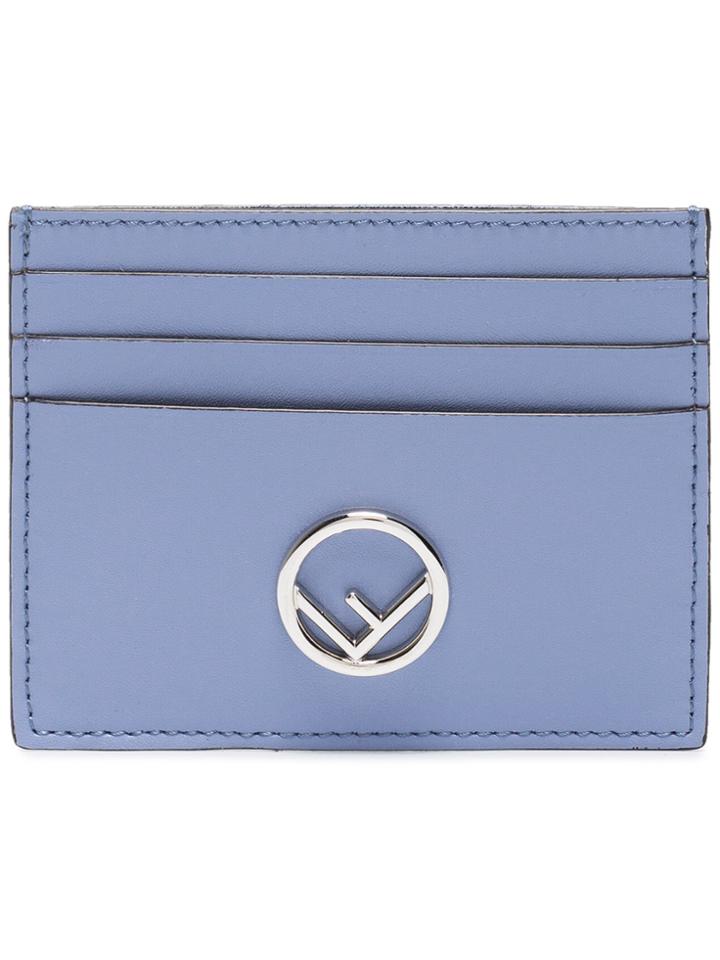 Fendi Leather Cardholder With Silver Logo - Blue