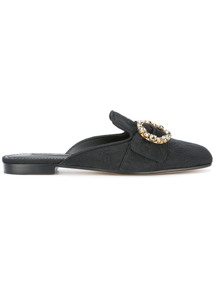 Dolce & Gabbana Jackie Brocade Flat Mules - Black