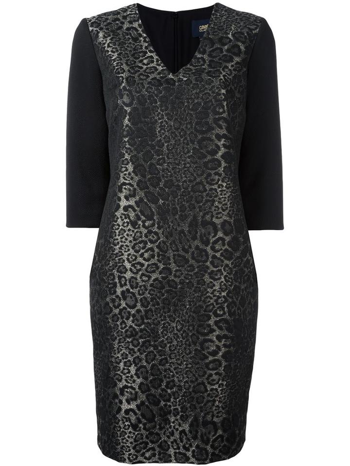 Animalier Jacquard V-neck Dress, Women's, Size: 42, Black, Polyester/spandex/elastane/acetate, Cavalli Class