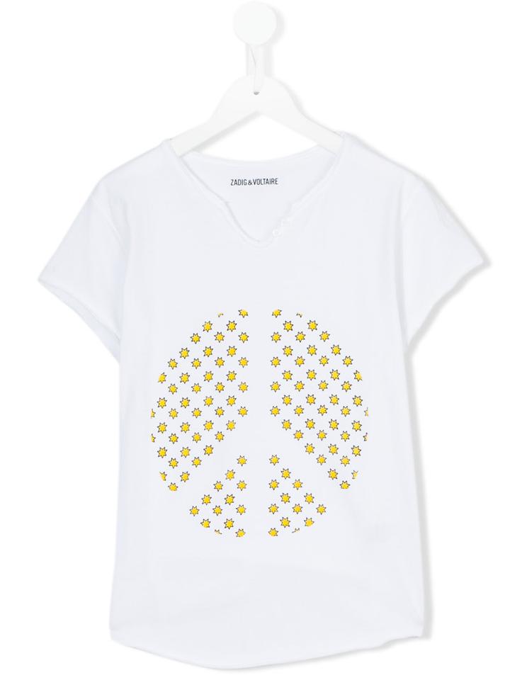 Zadig & Voltaire Kids Teen Star Peace Sign T-shirt, Girl's, Size: 16 Yrs, White