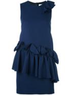 Msgm Ruffled Detail Sleeveless Dress, Women's, Size: 44, Blue, Polyester/virgin Wool