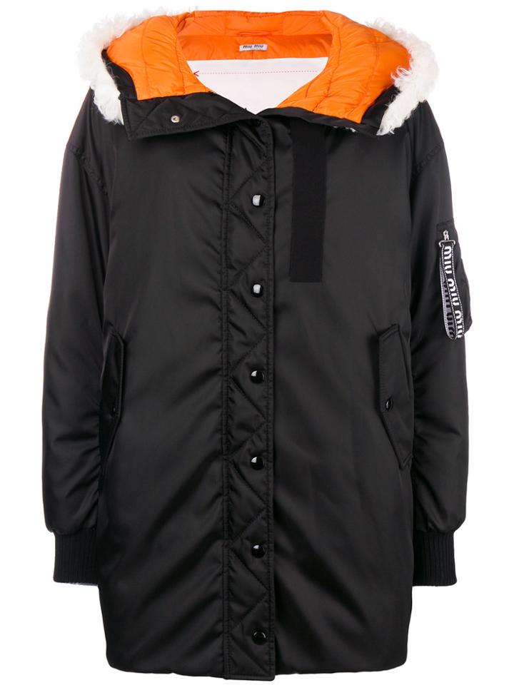 Miu Miu Shearling Trim Coat - Black