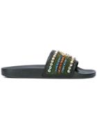 Gucci Logo Embellished Pool Slides - Black