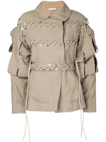 J.w.anderson - Slash Sleeve Jacket - Women - Linen/flax - 6, Nude/neutrals, Linen/flax
