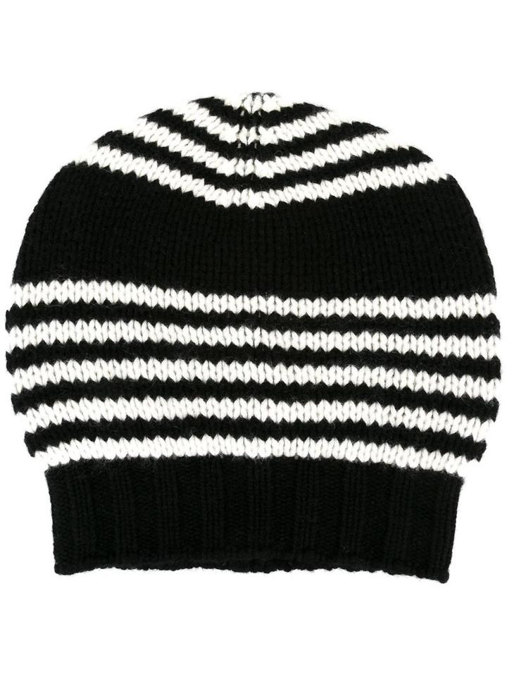 Ermanno Scervino Striped Knit Beanie, Men's, Black, Cashmere