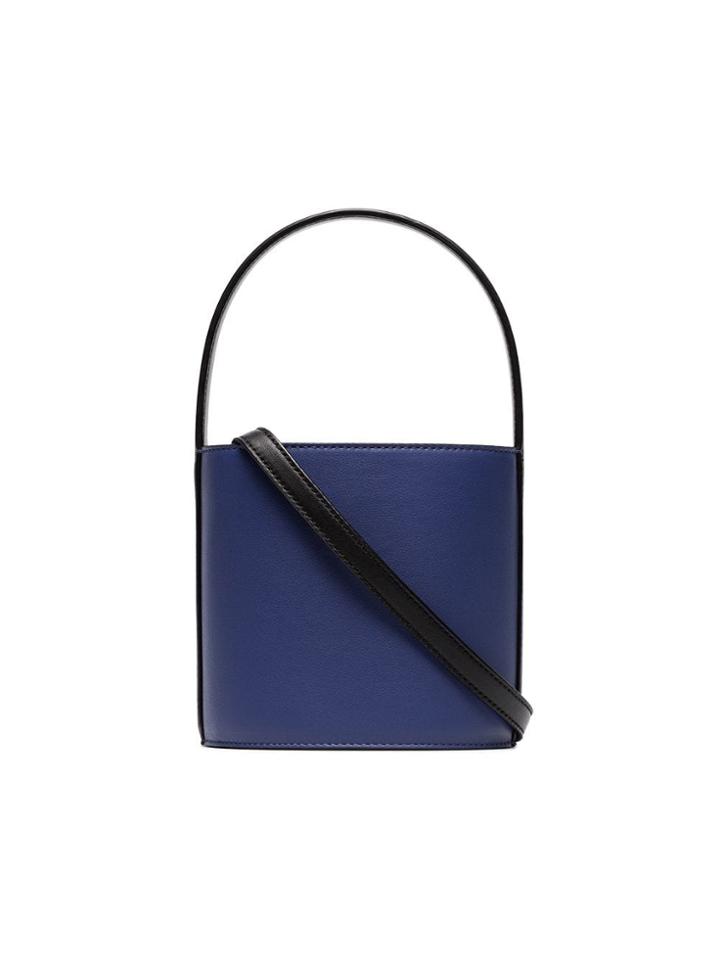 Staud Bisset Blue And Black Leather Bucket Bag