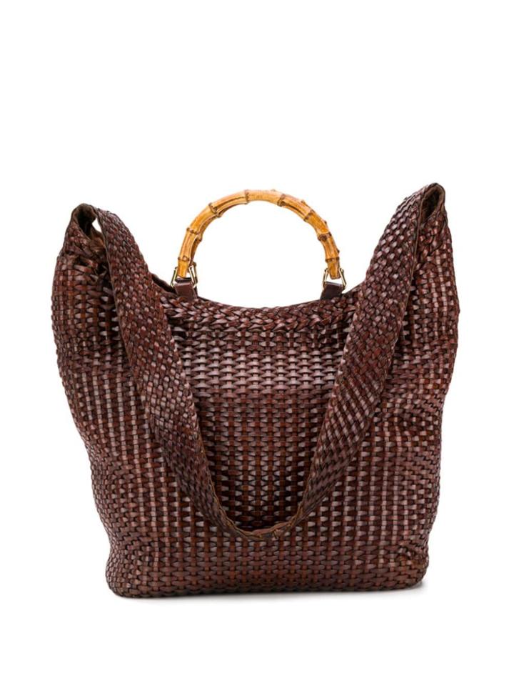 Gucci Pre-owned Bamboo Intrecciato Bag - Brown