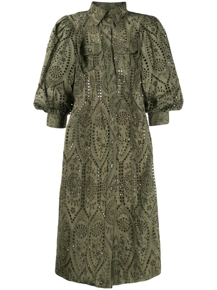 Ganni Broderie Anglaise Shirt Dress - Green
