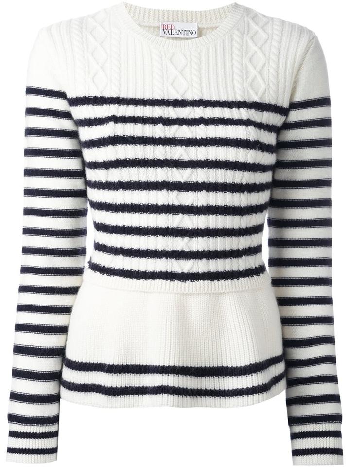 Red Valentino Striped Peplum Sweater, Women's, Size: Medium, Nude/neutrals, Virgin Wool