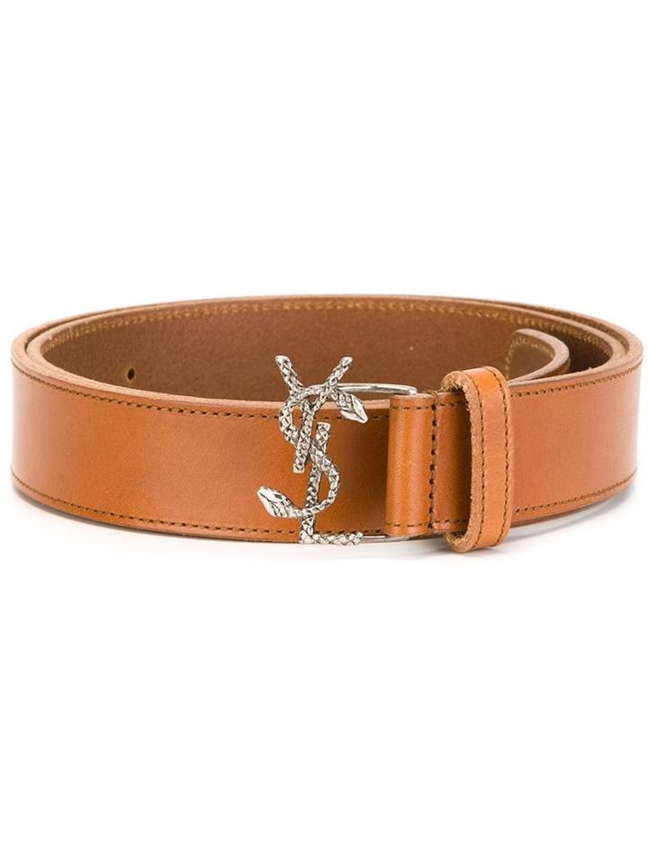 Saint Laurent Monogram Buckle Belt, Women's, Size: 75, Brown, Calf Leather