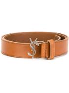 Saint Laurent Monogram Buckle Belt, Women's, Size: 75, Brown, Calf Leather