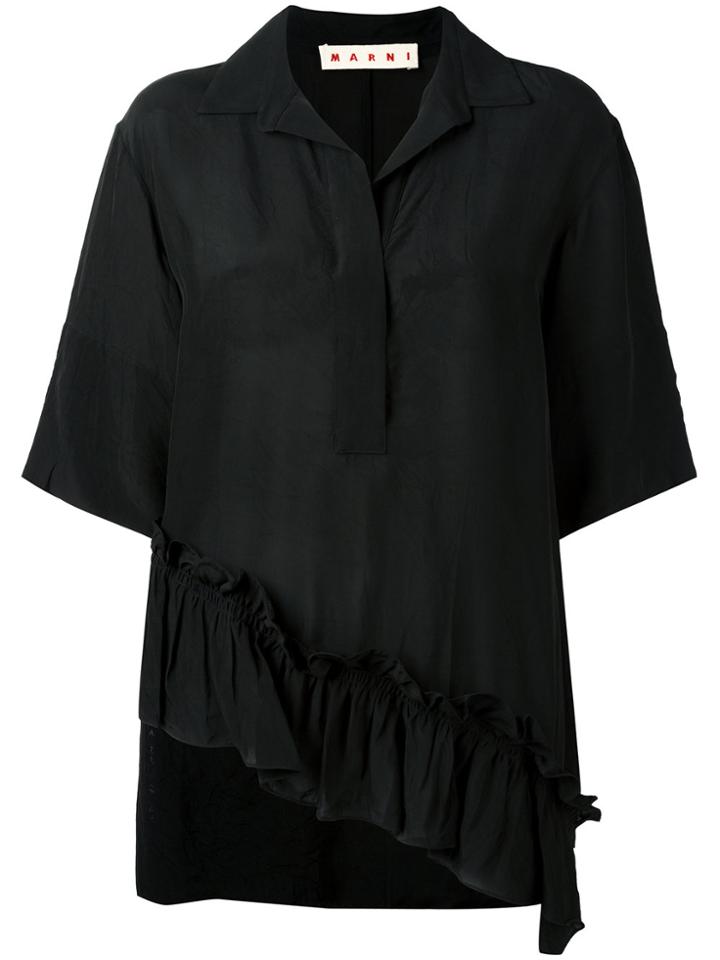 Marni Ruffle Trim Asymmetric Hem Shirt - Black