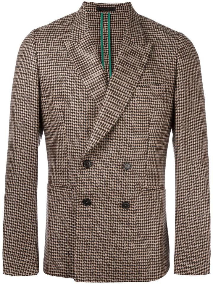 Paul Smith Peaked Lapel Checked Blazer, Men's, Size: 36, Nude/neutrals, Camel Hair/wool
