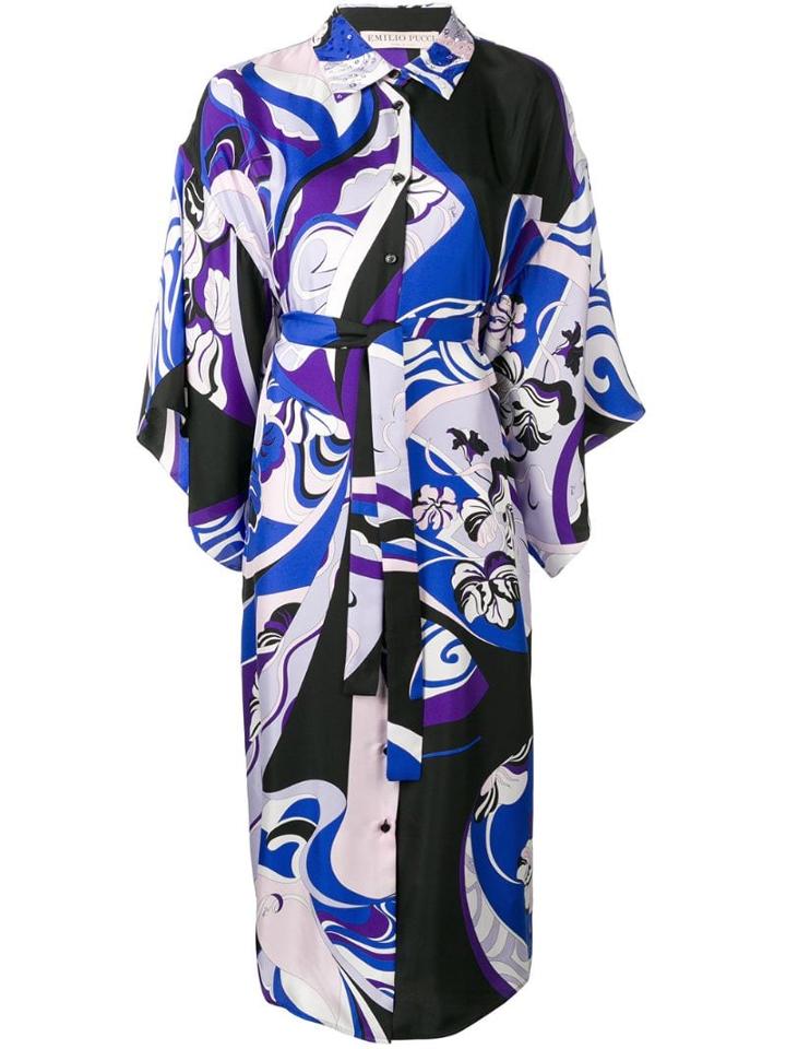 Emilio Pucci Hanami Print Beaded Collar Kimono Dress - Blue