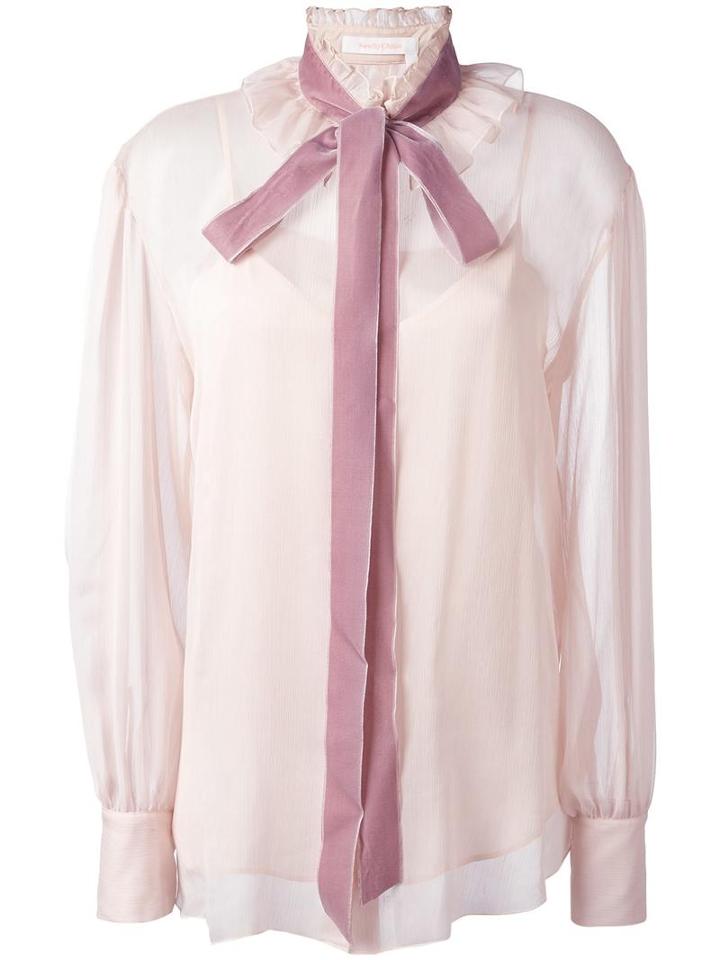See By Chloé Velvet Collar Blouse, Women's, Size: 34, Pink/purple, Polyester/polyamide