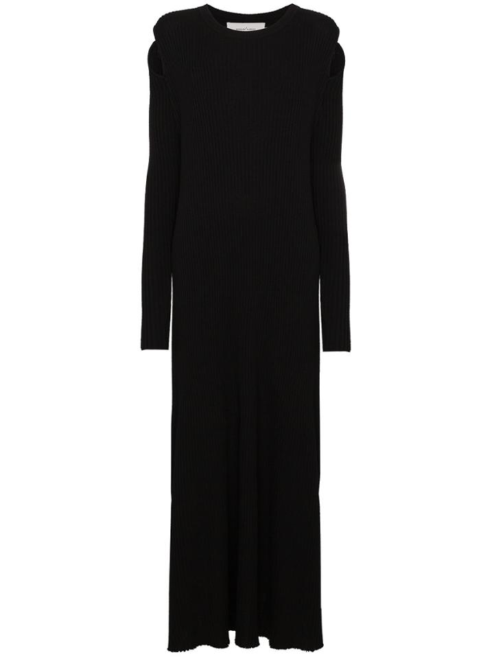 Marques'almeida Ribbed Cutout Shoulder Maxi Dress - Black