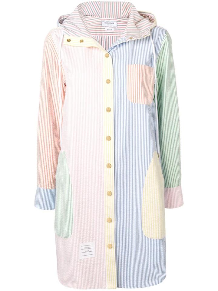 Thom Browne Hooded Thigh Length Shirtdress In Funmix Seersucker - Pink