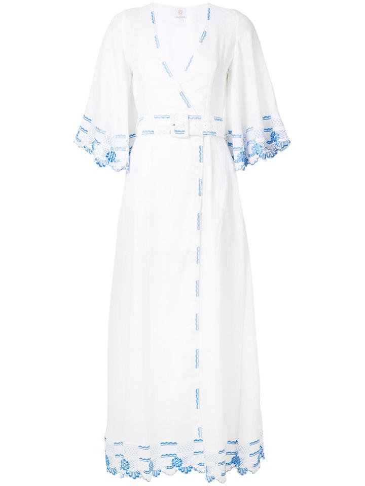 Gül Hürgel - Embroidered Trim Belted Dress - Women - Cotton/linen/flax - M, White, Cotton/linen/flax