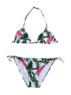 Mc2 Saint Barth Kids Teen Palm Tree And Flamingo Print Bikini Set -
