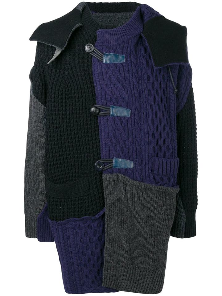 Sacai Patchwork Duffle Coat - Blue