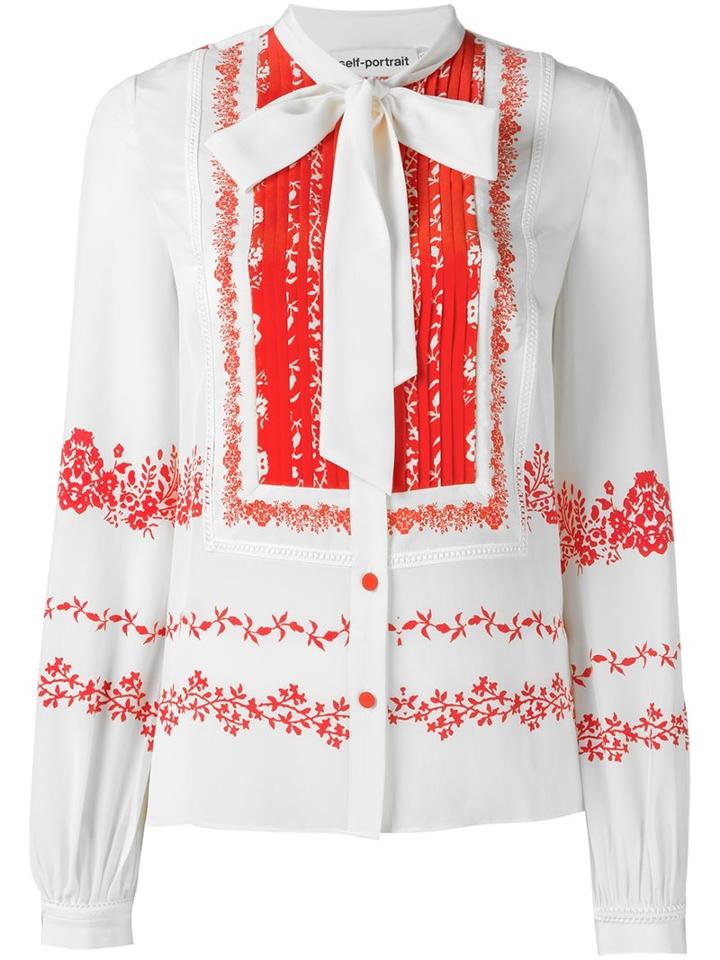 Self-portrait Pussy Bow Blouse, Women's, Size: 12, White, Silk