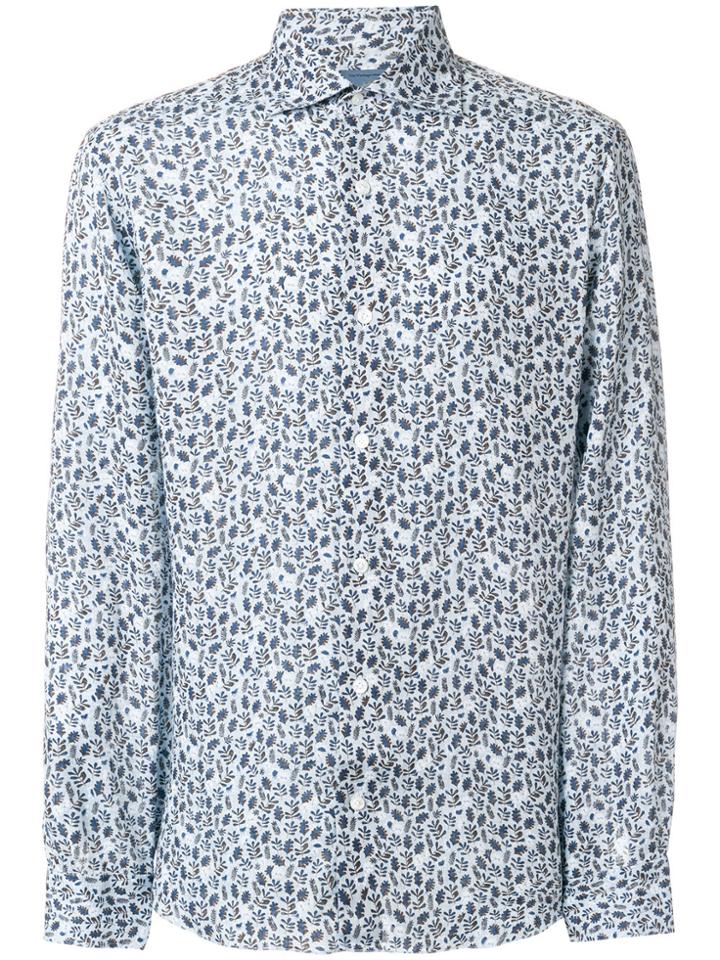 Barba Leaf Print Shirt - Blue
