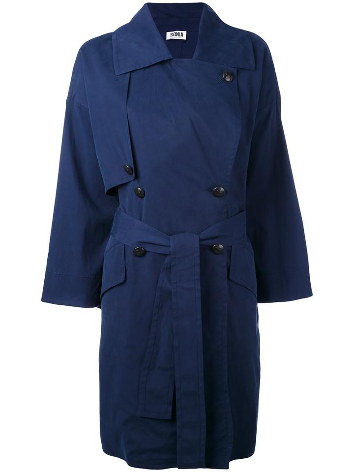 Sonia By Sonia Rykiel - Double Breasted Coat - Women - Cotton/spandex/elastane/cupro/viscose - 38, Blue, Cotton/spandex/elastane/cupro/viscose