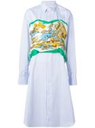 Junya Watanabe Printed Bustier Striped Shirt Dress - Blue