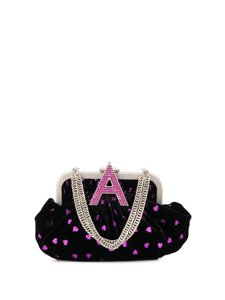 Attico Embroidered Hearts Shoulder Bag - Black