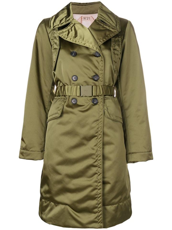 No21 Belted Satin Trench Coat - Green