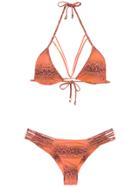 Amir Slama Printed Triangle Top Bikini Set - Yellow & Orange