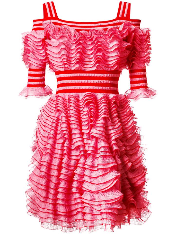 Alexander Mcqueen - Ruffled Dress - Women - Polyamide/polyester/viscose - Xs, Pink/purple, Polyamide/polyester/viscose