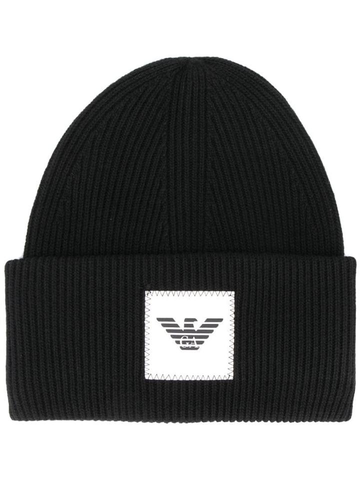 Emporio Armani Ribbed Knit Beanie - Black