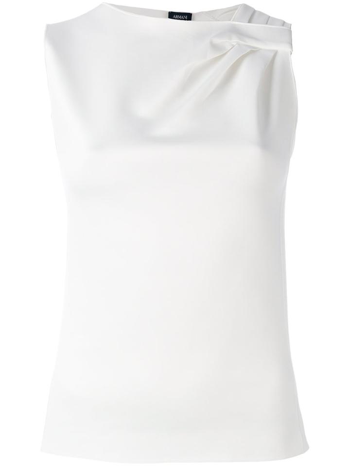 Armani Jeans - Gathered Detail Tank Top - Women - Polyester/spandex/elastane/viscose - 44, White, Polyester/spandex/elastane/viscose