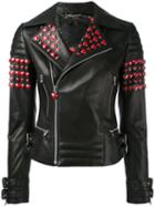 Philipp Plein - Studded Hearts Biker Jacket - Women - Lamb Skin/polyester/spandex/elastane - S, Black, Lamb Skin/polyester/spandex/elastane
