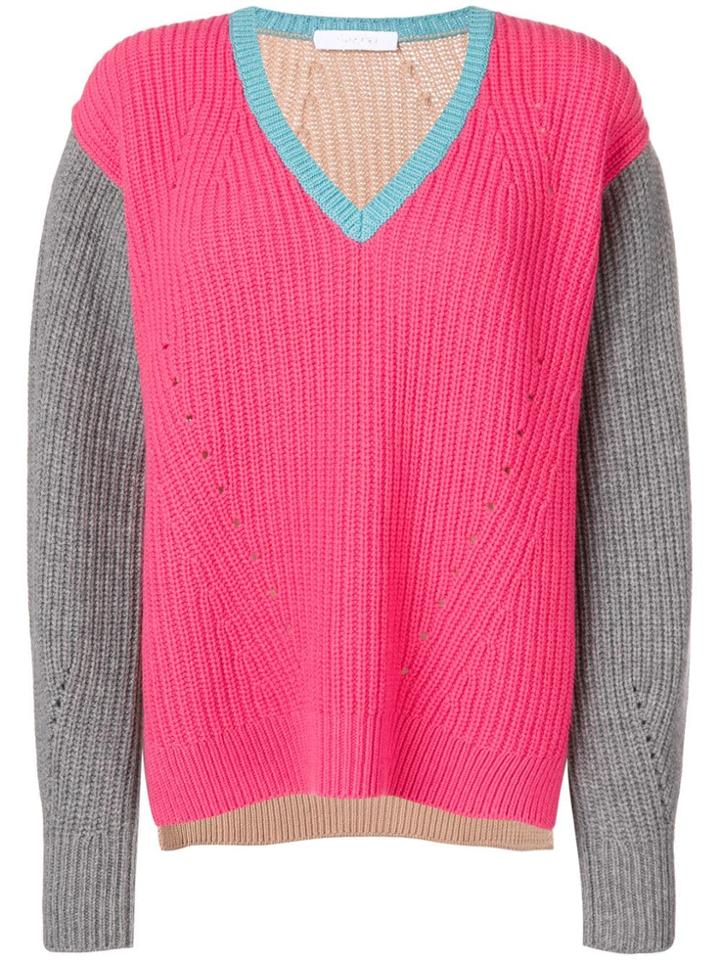 Cruciani Colour Block V-neck Sweater - Pink & Purple
