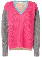 Cruciani Colour Block V-neck Sweater - Pink & Purple