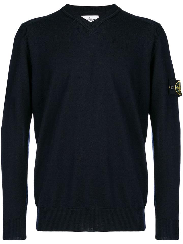 Stone Island Logo Sleeve Jumper - Blue