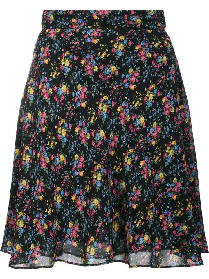Saint Laurent Prairie Floral Print Skirt, Women's, Size: 38, Black, Silk/viscose