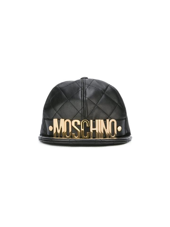 Moschino Logo Plaque Cap, Women's, Size: Large, Black, Rayon/polyester/sheep Skin/shearling