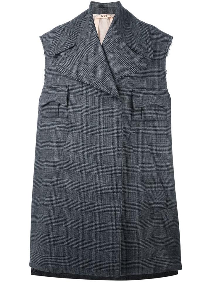 No21 Checked Sleeveless Oversized Coat, Women's, Size: 38, Grey, Acrylic/acetate/viscose/virgin Wool