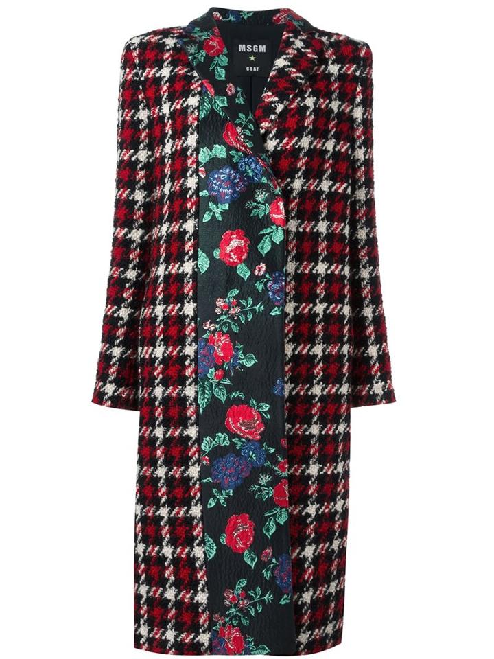 Msgm Checked Single Breasted Coat, Women's, Size: 42, Polyamide/polyester/wool