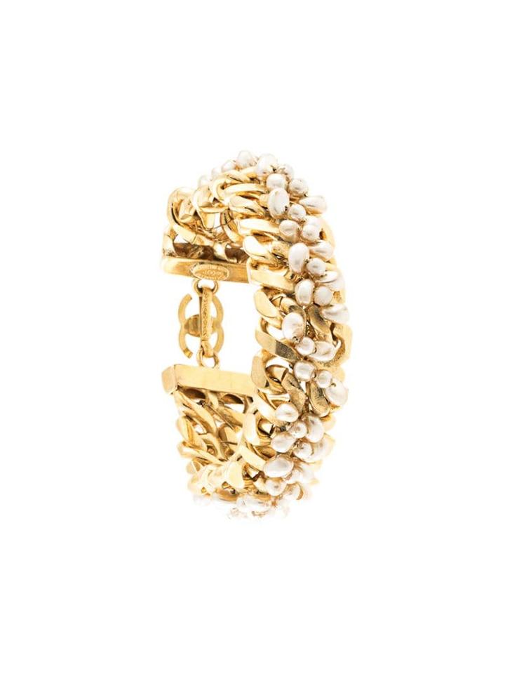 Chanel Pre-owned Faux Pearl Chunky Chain Bracelet - Gold