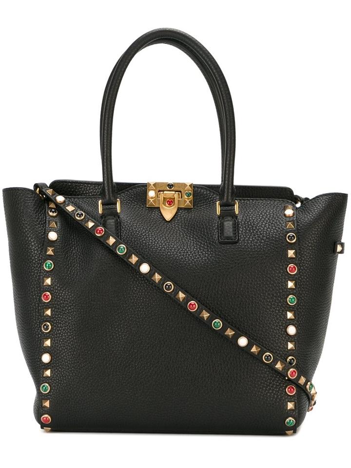 Valentino 'rockstud Rolling' Trapeze Tote, Women's, Black