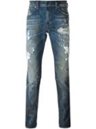 Diesel Distressed Straight Leg Jeans, Men's, Size: 30/32, Blue, Cotton/spandex/elastane
