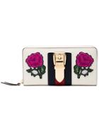 Gucci Sylvie Rose Embroidered Leather Wallet - White